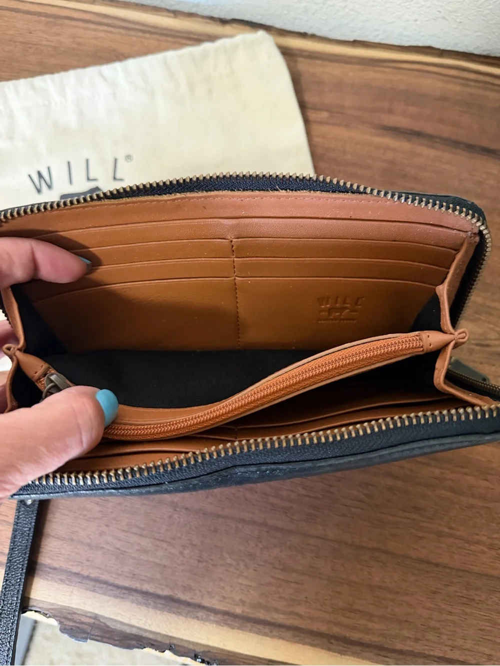 Will Leather Goods Black Zip Wristlet Wallet